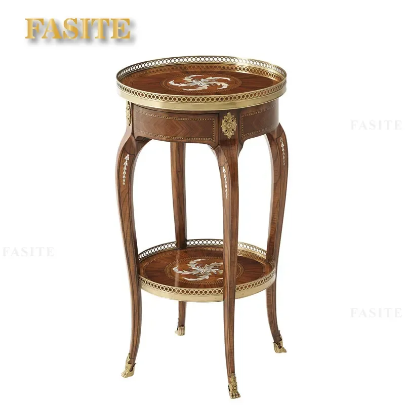 For British Court Style Copper Inlaid Decorative Flower Neoclassical Mahogany Baking Paint Living Room Furniture