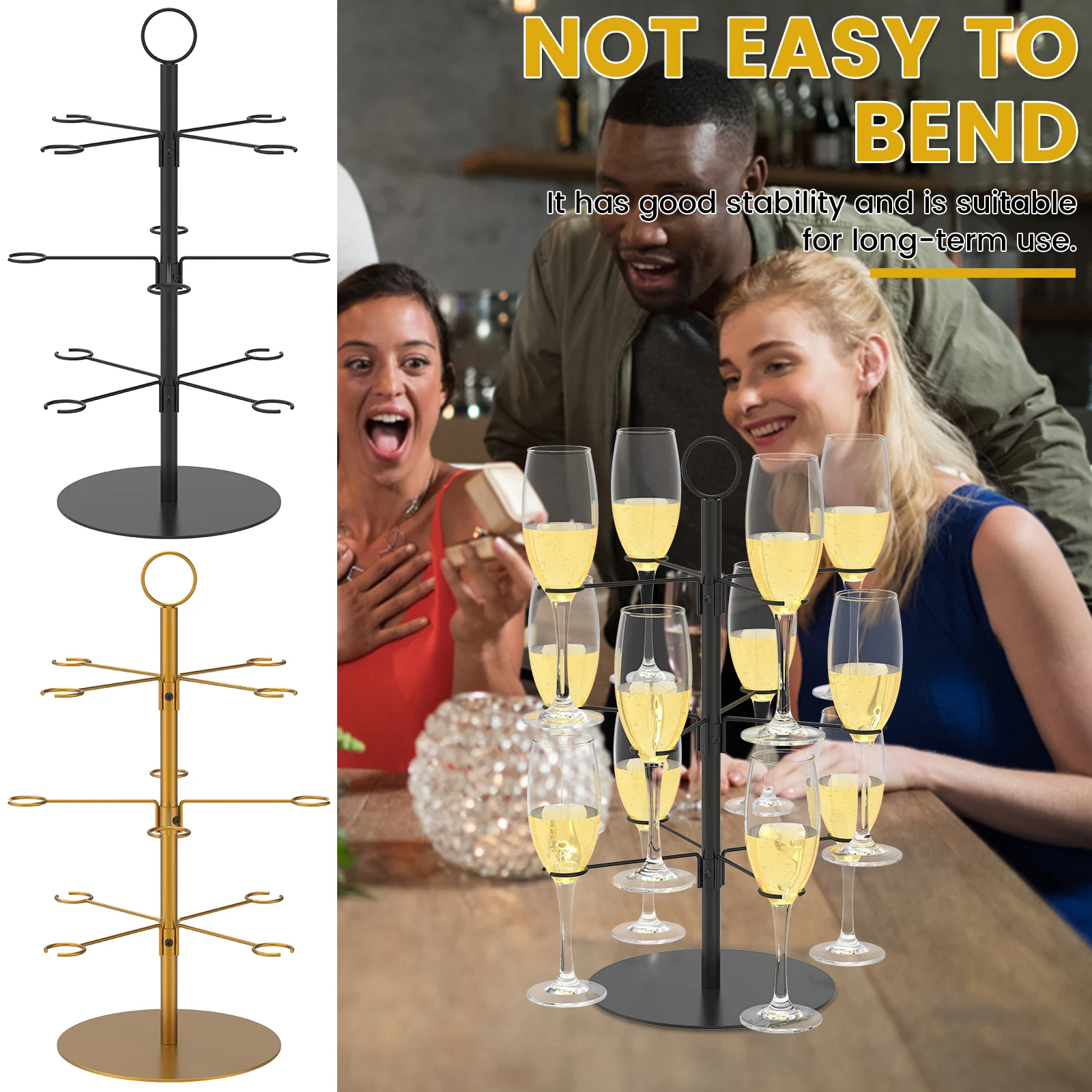 

Cocktail Tree Stand 3 Tiers Champagne Display Stand 12 Holders Wine Glass Display Stand Metal Cocktail Tower Stand Champagne