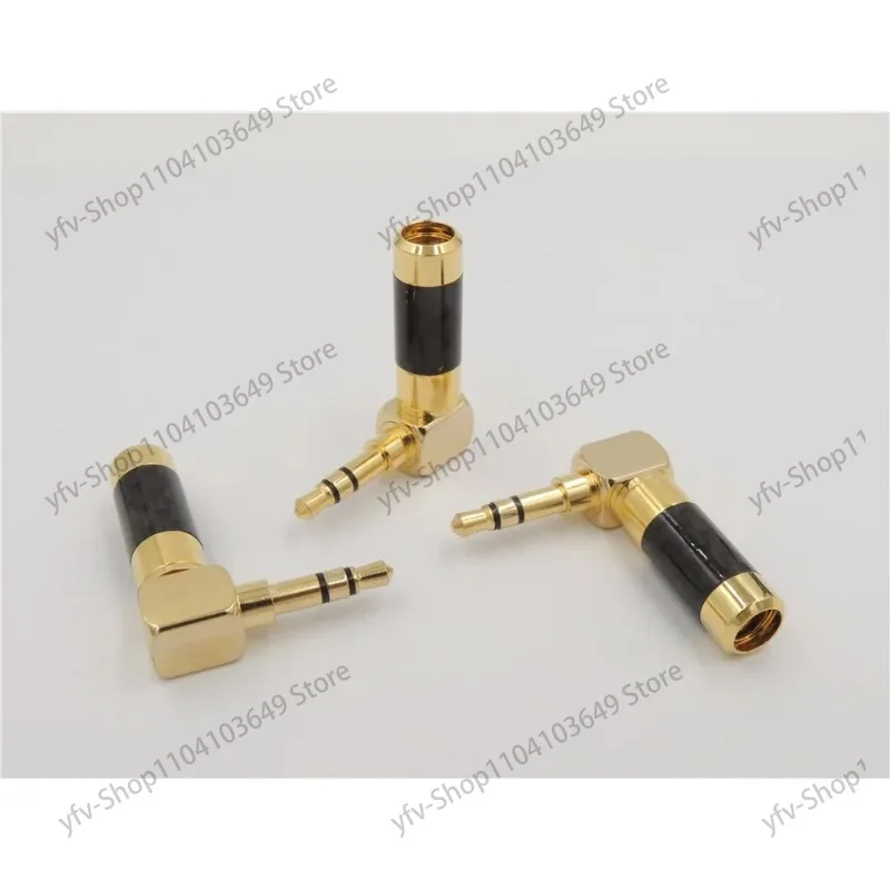 100Pcs 24K Gold Plated audio 3.5mm 3 pole Mini jack Stereo Male plug Carbon Fiber 90 Degree angle Adapter Solder Connector