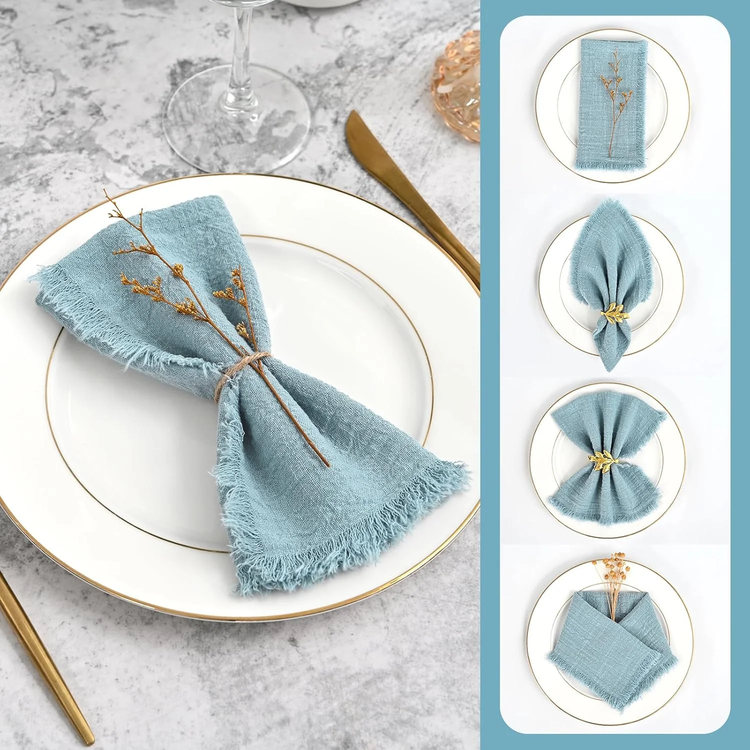 50pcs sage green Gauze Cotton Napkin 32x32cm Reusable Tea Towel Wedding Party Christmas Table Decor Retro Burrs napkin Wholesale
