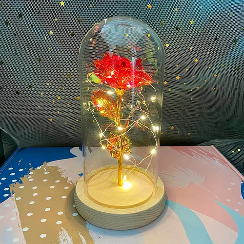 LED 발렌타인 데이 선물, 영원한 장미 빛, 유리 커버, 24K 금박 꽃, 어머니의 날, 결혼 신부 들러리 선물