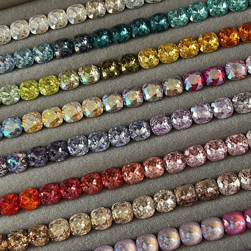 50Pcs Mix Color Cushion Cut Glass Fancy Rhionestones DIY Nail Crystals Jewelry Making Decorations Stones For Crafts Garment