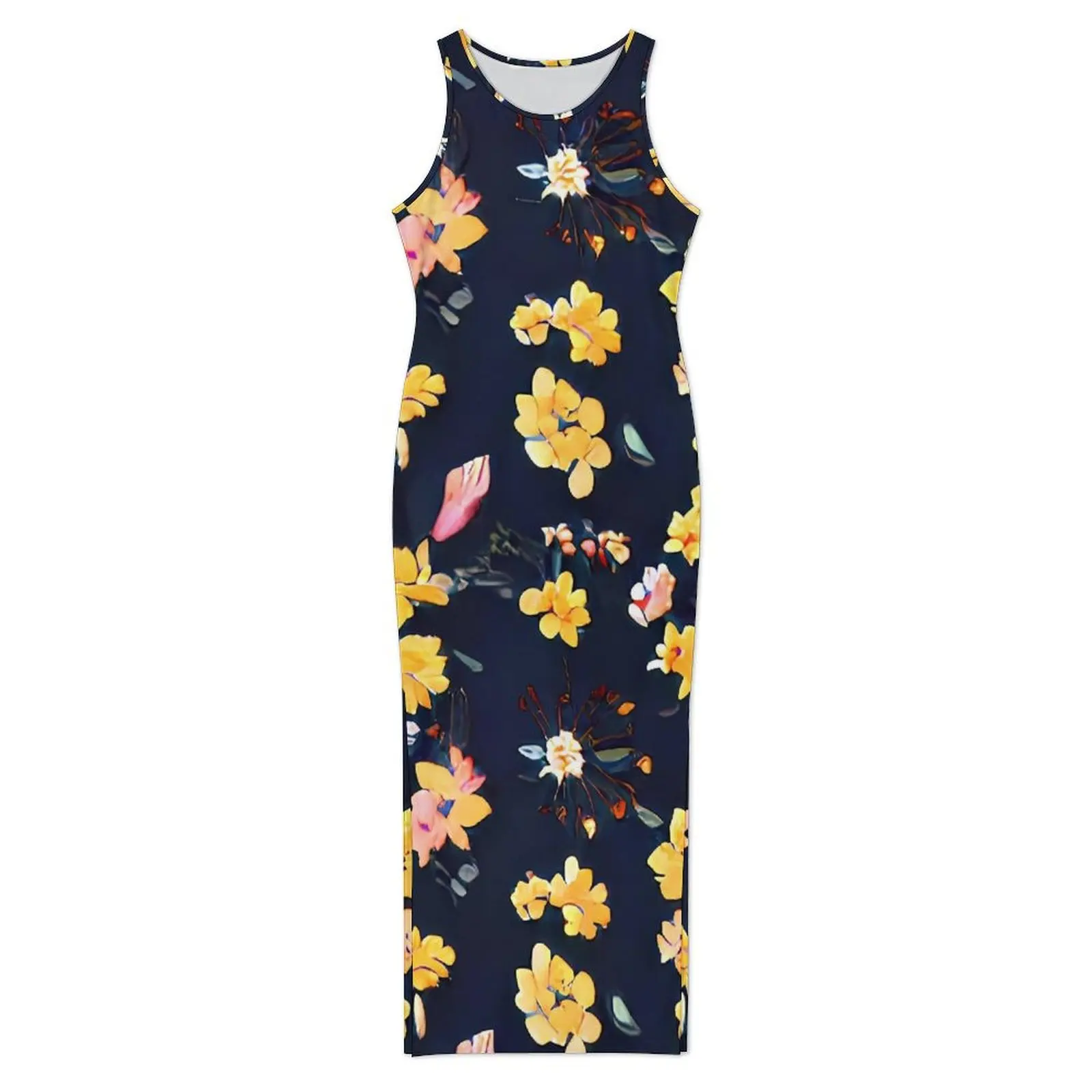 Gele bloemenjurk Mouwloze vintage bloem Street Fashion Maxi-jurken Mooie bodycon-jurk Dames grafische oversized kleding