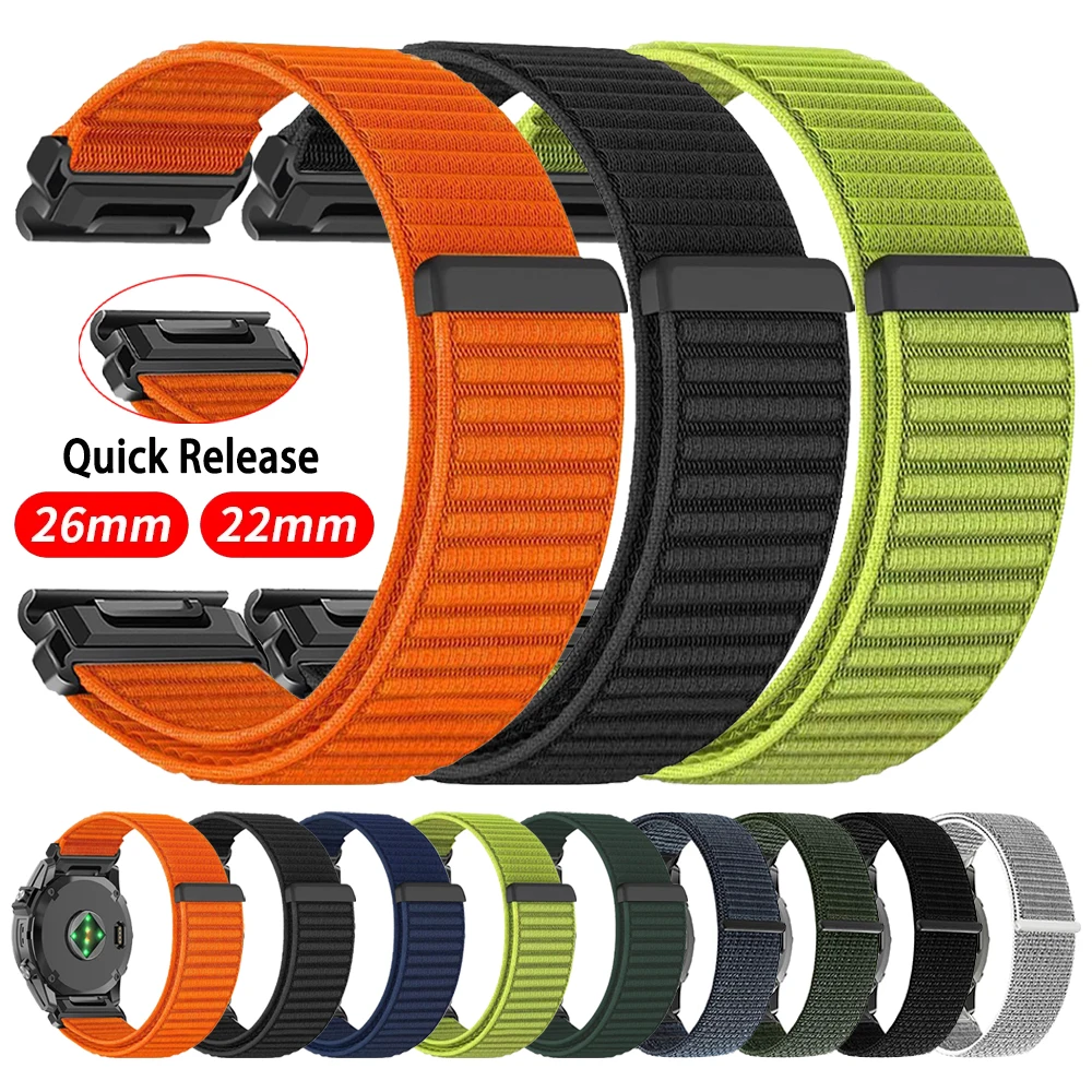 Quickfit 22mm 26mm Woven Watch Band For Garmin Fenix 8Pro E 7 7X 6X 5puls/Enduro 3/Epix/Tactix 8/Forerunner 970 Nylon Loop Strap