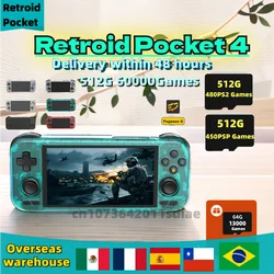 Retroid Pocket 4 Portable Game Console 4.7 Inch Video 4G+128GB Android 13 WiFi 6.0 Bluetooth 3D Hall Sticks 512G 60000+Games PSP