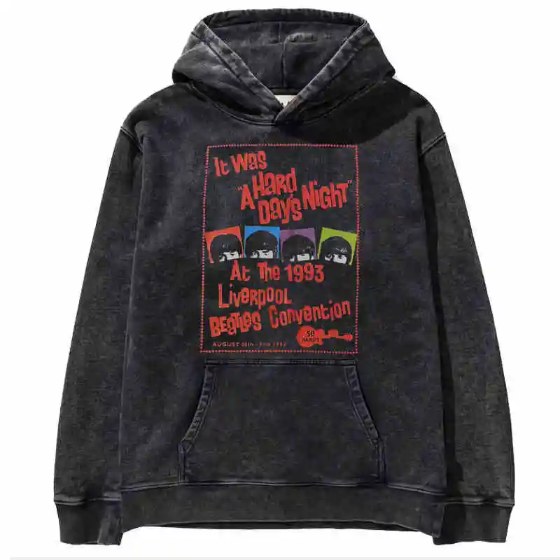 The Beatles Vintage Punk Cotton Washed Retro Hoodie Sweatshirt Women Men Streetwear Black Hooded Pullover High Quality