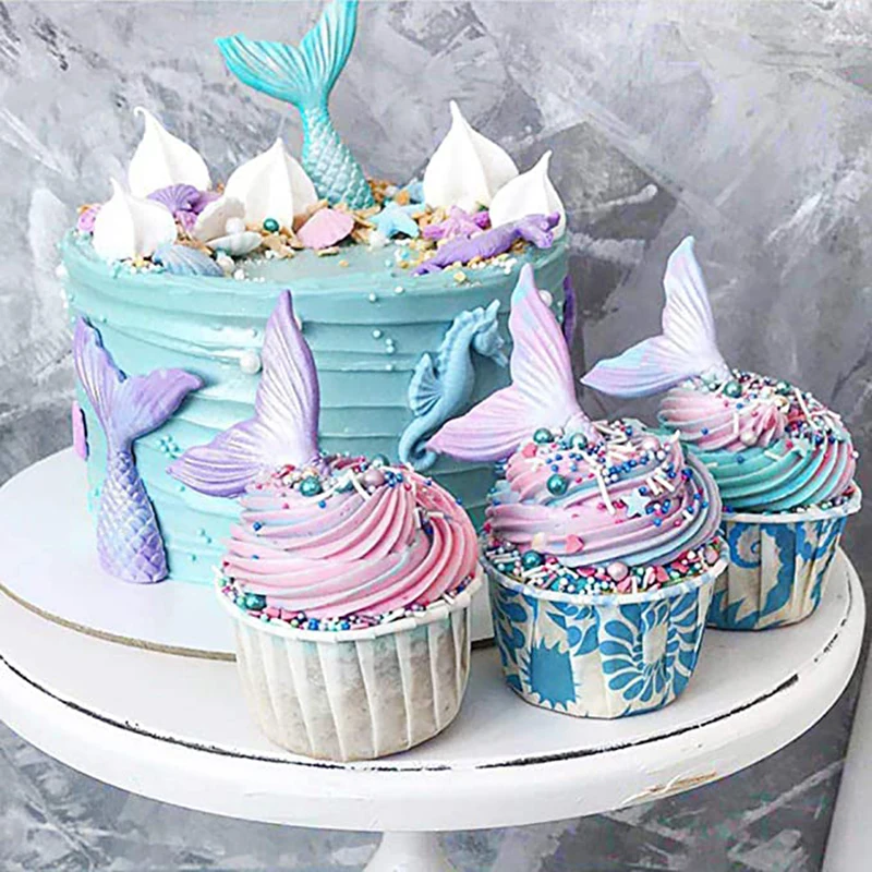 Marine Theme Fondant Mold 3D Mermaid Tail Seashell Seahorse Seaweed Turtle Dolphin Cake Decorating Tools Cupcake Topper Kitchen