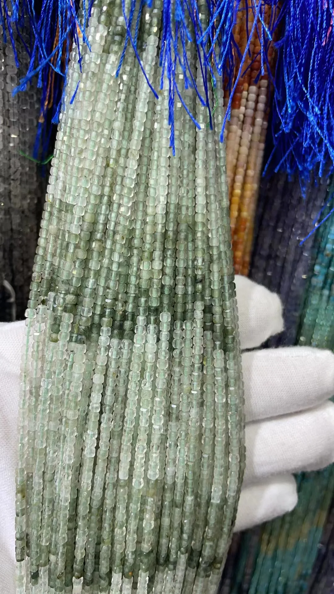 Natural Green hair Crystal Cut face Square 2.5x2.5mm Length Dagree 39 cm