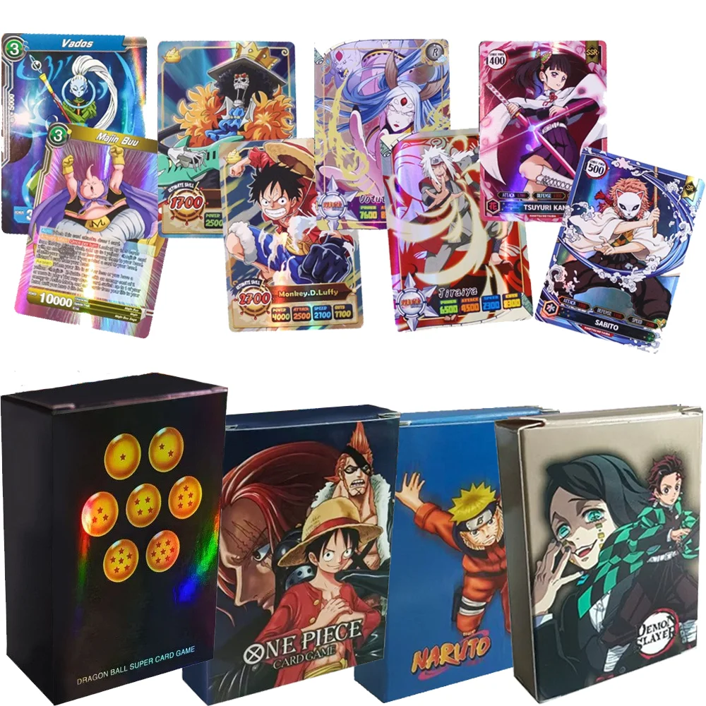 50pcs English Dragon Ball One Piece Naruto Demon Slayer Cards Shiny Son Goku Super Saiyan Signature Game Card Collection Toys