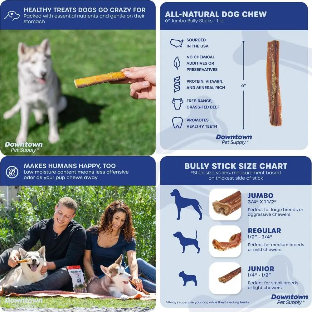 

США-Сделано 6", 1 фунт. Палочки Jumbo Bully для больших собак — сыроя кожа, свободные жевания для собак, долговечные и не расплавающиеся — одиночные Ingredie