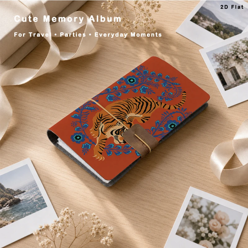 Aesthetic Folk‑Art Tiger Pattern Photo Album 80 Photos Capacity Binder‑Type Instant Picture Book for Couple Family Vacation