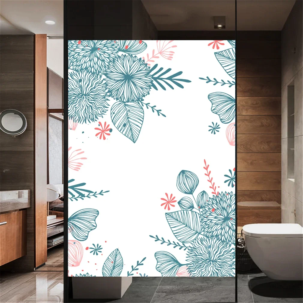 Static Cling Privacy Window Film Plant Leaves Pattern Decorative Glass Covering No-Glue  Frosted Window Stickers for Home Decor
