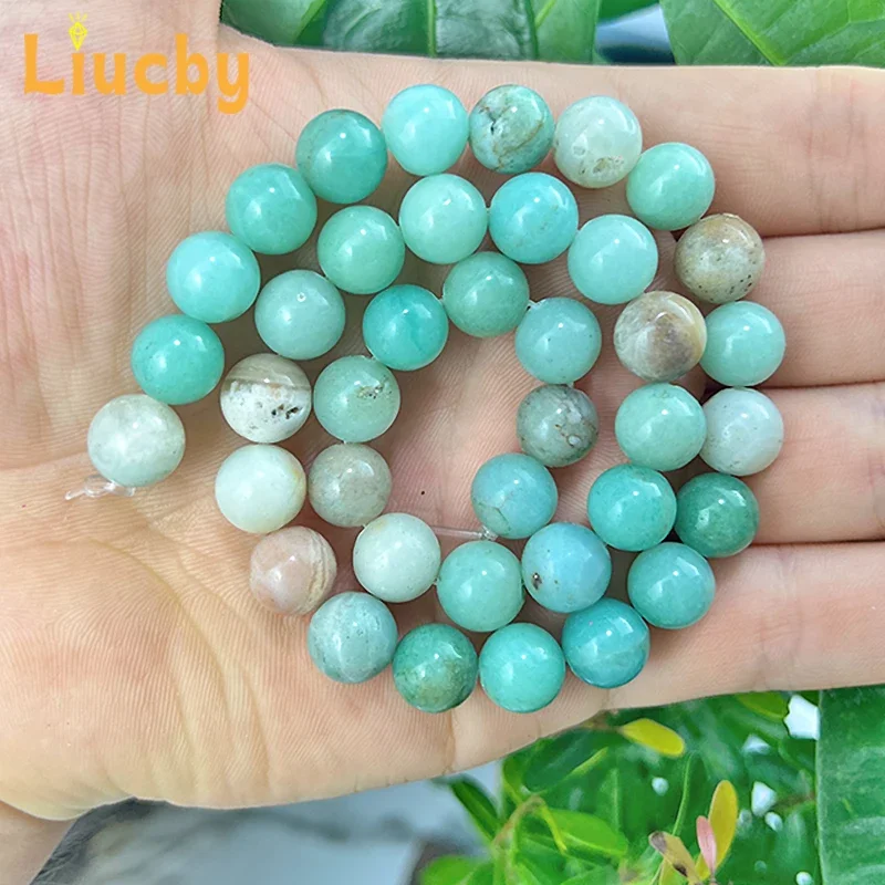 DIY-Fußkettchen, Armband, Ohrringe, Naturstein, gemischte Amazonit-Perlen, glatte, handgefertigte Perlen für die Schmuckherstellung, 15 Zoll, Großhandel, 4/6/8/10/12 mm. – Detail 7