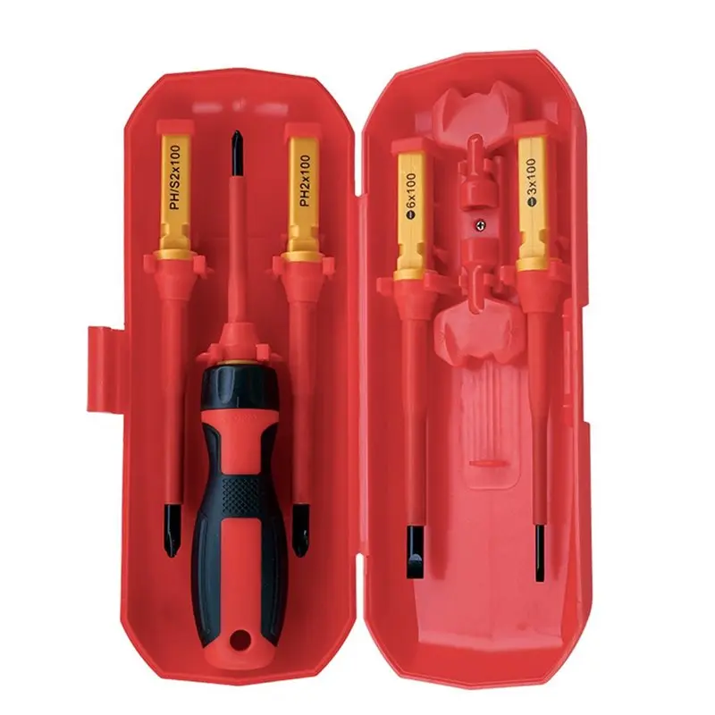 L68A Electrician Repair Hand Tools- Magnetic Slotted& Phillips Bits Included 1000V Insulated Screwdriver Set(1 Set)