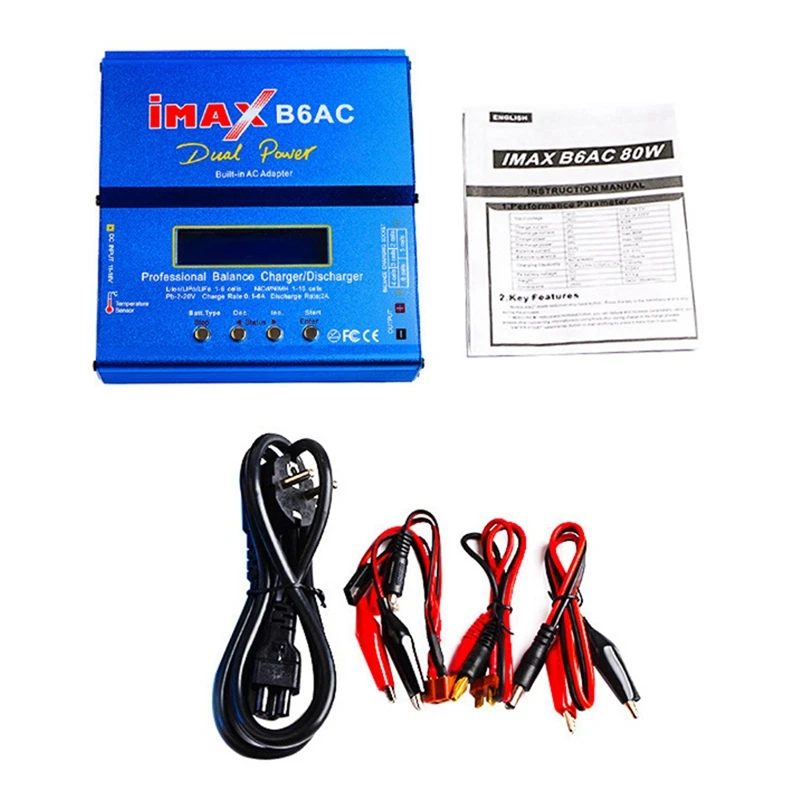 For IMAX B6AC 80W Balance Charger 2-6S T-Plug Multifunction Intelligent Model Battery Charger EU Plug