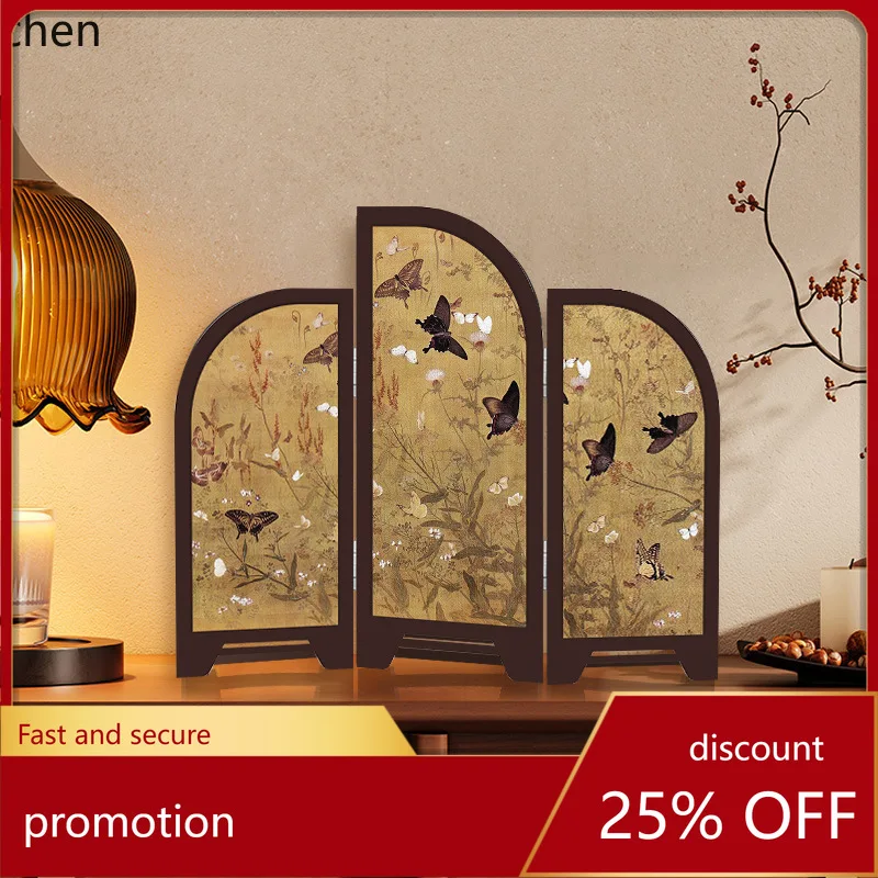 YFY  desktop ornaments new chinoiserie small screen tea table side cabinet chest of  decoration foldableretro display painting