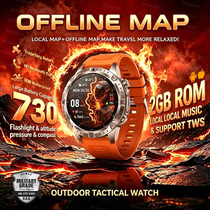 New Offline Map GPS Smart Watch 30meters Swim Waterproof 2GB