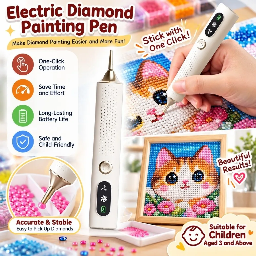 Wireless Electric Diamond Painting Pen Adjustable Speed 2 Speed Modes DIY Painting Pen Automatic Pick Up Rhinestone Tool