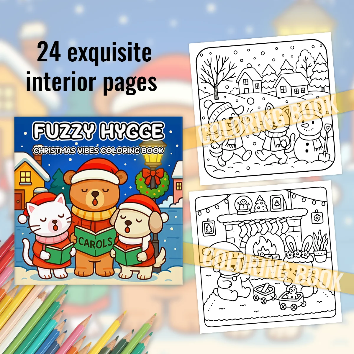 FUZZY HYGGE HRISTMAS VIBES COLORING BOOK For Adults And Teens Christmas Theme Drawing book In Cozy Moments For Relaxation Gift
