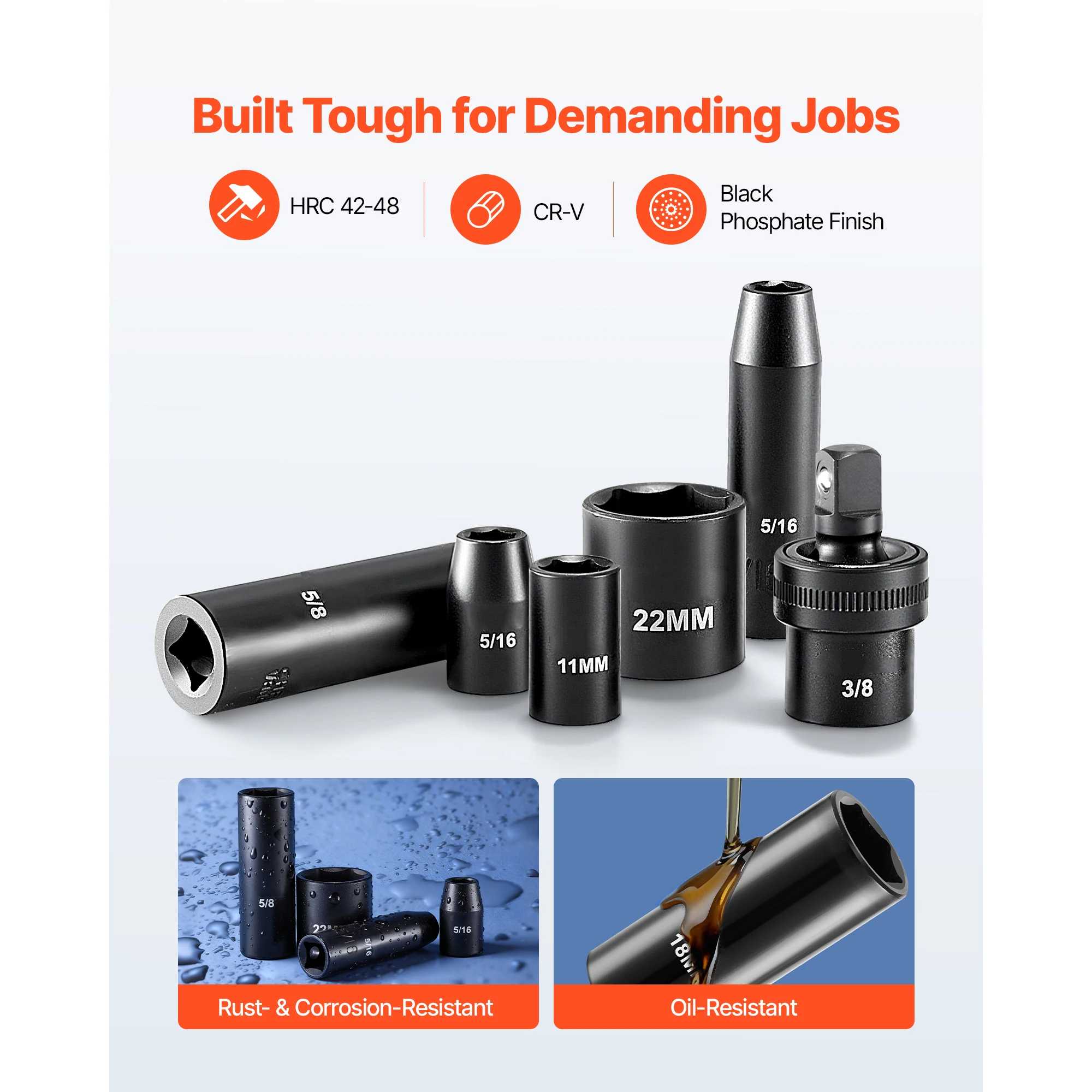 SucceBuy in Drive Impact Socket Set Impact Sockets Different SAE and Various Sizes with Extension Bars Cr-V Steel Carrying Case