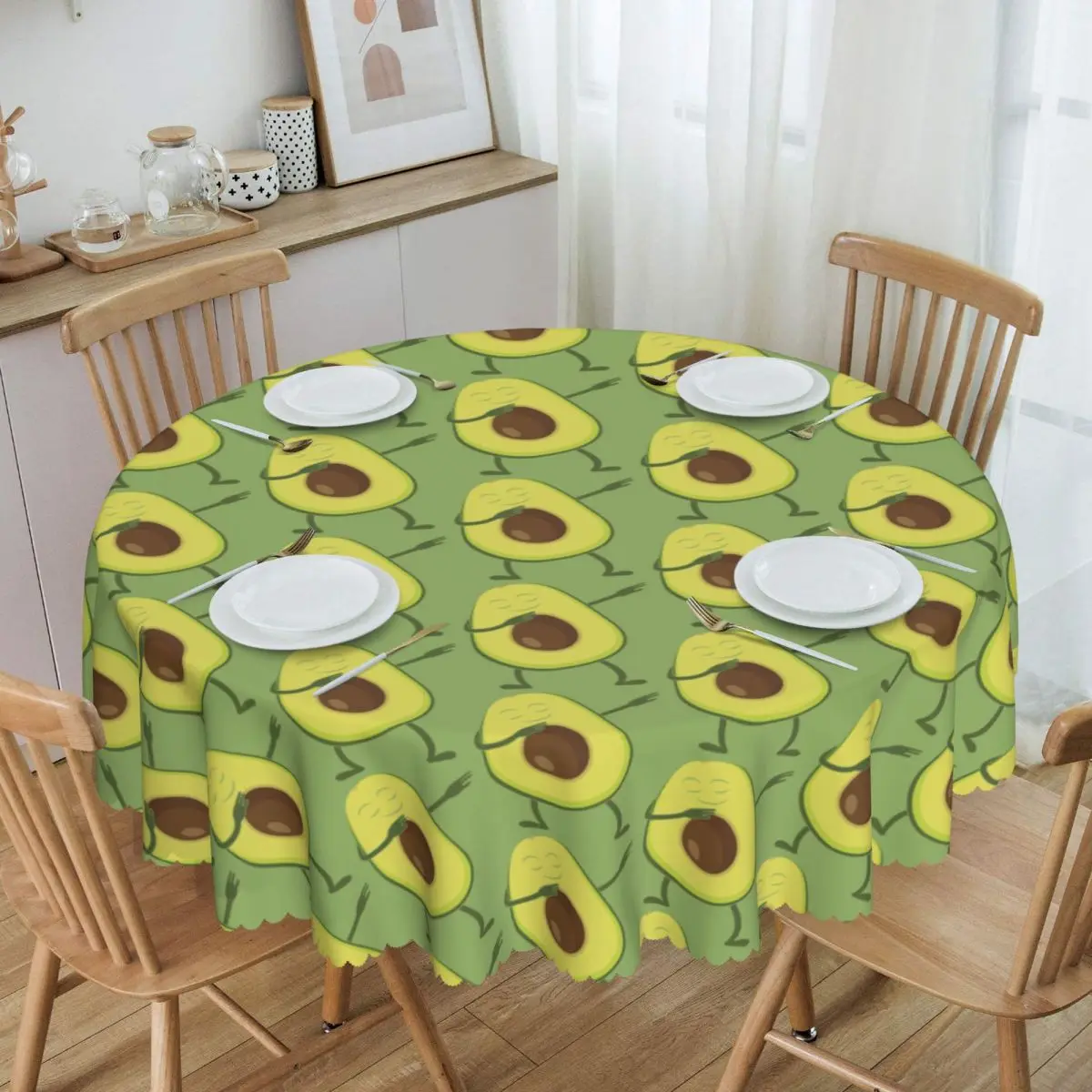 Customized Round Fitted Dabbing Avocado Table Cloth Oilproof Tablecloth 60 inch Table Cover for Kitchen Dinning