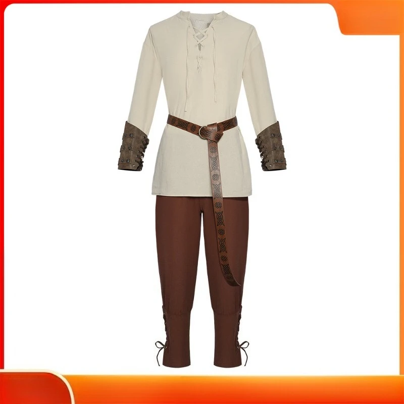 

2025 Renaissance Pirate Shirt & Ankle-Wrap Pants | Medieval Buccaneer Cosplay Set with Lace Cuffs for Stage Adventures