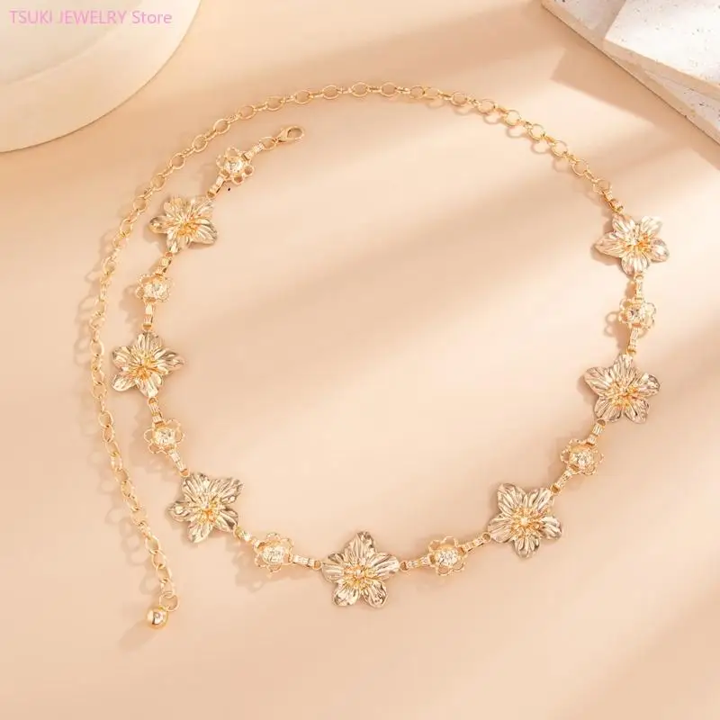 62ke رقيقة ثلاثية الأبعاد زهرة الخصر سلسلة من الحديد الحديد المجوهرات جسم الجسد القابل للتعديل ملحق مثالي للارتداء الرسمي غير