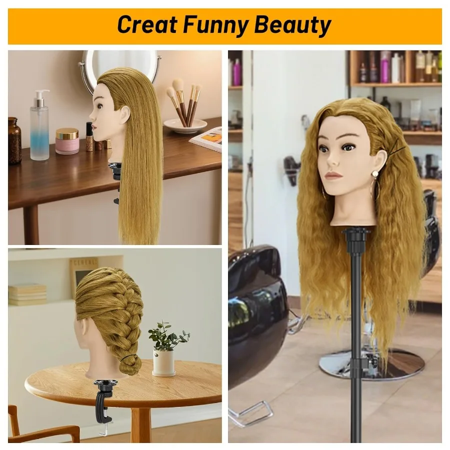 رأس عارضة أزياء مع 90 شعر بشري لممارسة وتدريبات وتصفيف الشعر الاحترافي في الصالونات وإعدادات التجميل مقاس 24 بوصة