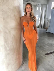 Cutenew Elegant Maxi Mesh Dress Women Fashion Sexy See-through Lady Long Dresses Girls Robe Party High Robe Streetwear New 2023