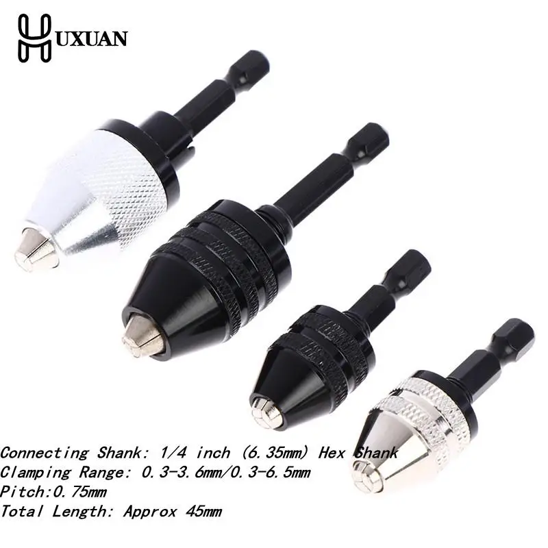 

6.35mm Hex Shank Keyless Drill Chuck Electric Screwdriver Drill Chuck Adapter Quick Change Converter Drill Bit Tool Pitch:0.75mm