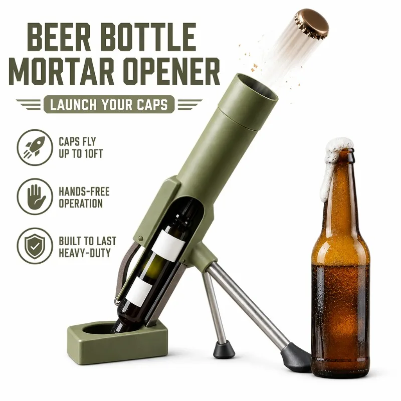 Novelty Mortar Beer Bottle Opener Tactical Push Down Cap Launcher Hands-Free Bar Tool Heavy-Duty Gadget For Home Party Gift