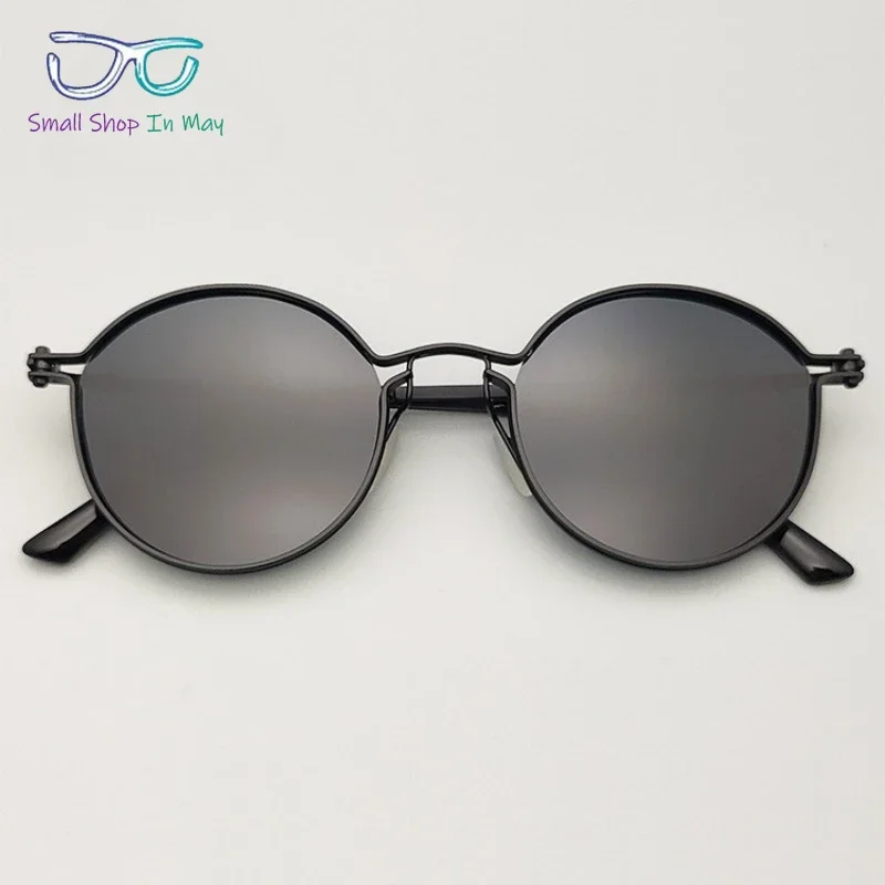 New Fashion Street Shot Men UV400 Driving High Beam Anti-vertigo Female Personality Trend Round Pure Titanium Sunglasses