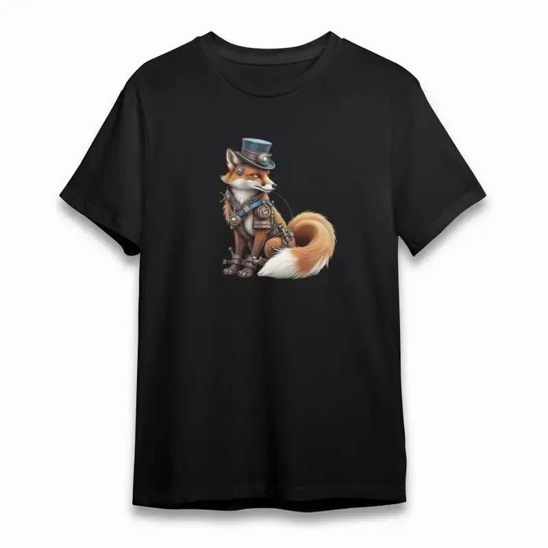 Men'S Soft All Season Classic T Shirt Steampunk Fox With Blue Top Hat Cotton