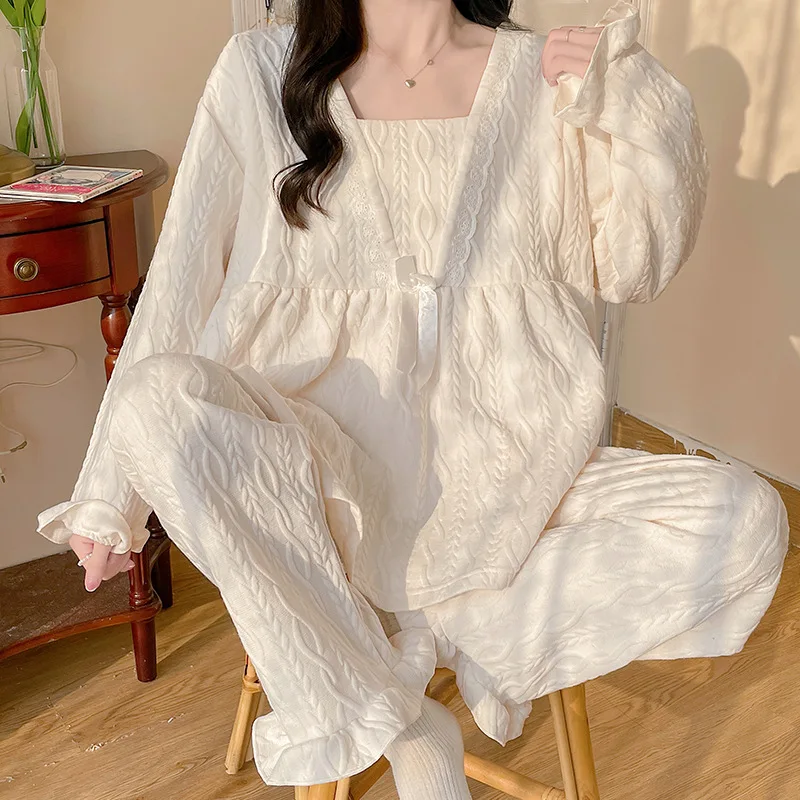 New Autumn And Winter Baby Clothes Jacquard Sandwich Anti Pilling Maternity Pajamas Postpartum Nursing Sets Air Cotton Thickened