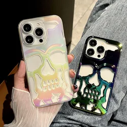 Cool Laser Hollow Skull Out Back Cover For iPhone Air 11 12 13 14 15 16 17 Pro Max Case Shockproof Heat Dissipation Capa Funda