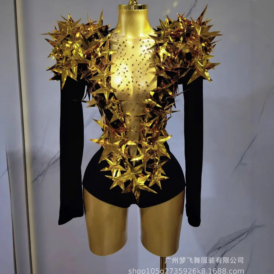 Cheerleading performance uniform, three-dimensional pentagram high padded shoulder jumpsuit, team sports cheerleading uniform