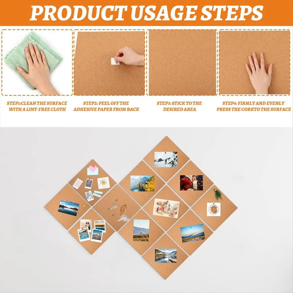ABJS Pack of 8 Cork Board Self-Adhesive 1mm Thickness 30 X21 cm Cork Wall Pin Board DIY Cork Board for Wall Floors Decoration