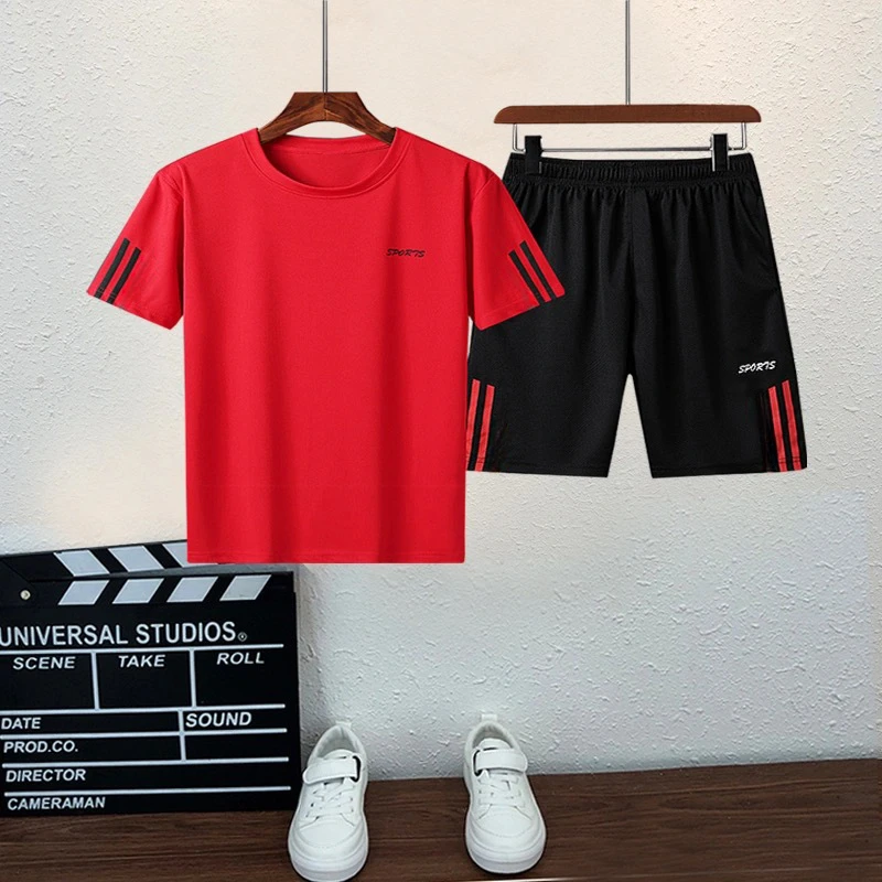 Summer Children Boy Girls Clothes Set Casual Stripe Quick Drying T-shirts And Shorts Suit Kid Short Sleeve Top Bottom Tracksuits