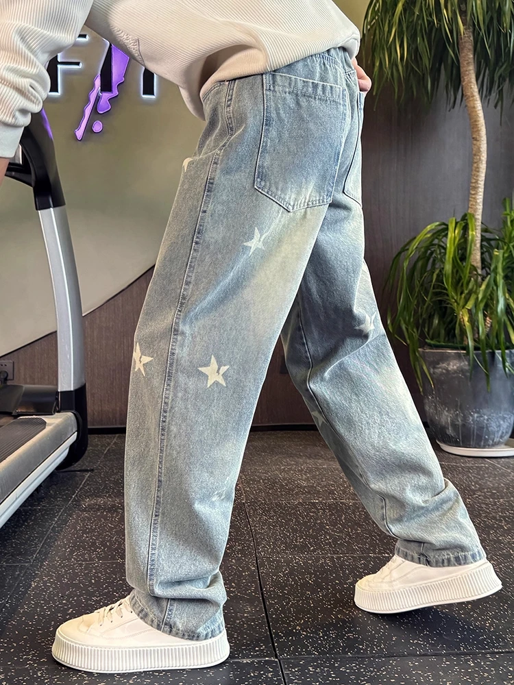 

Casual Star fiti Denim Jeans Men's Straight Leg Wide Leg Knife Pants Cool Men's Pants Spring Autumn New Sle Jeans