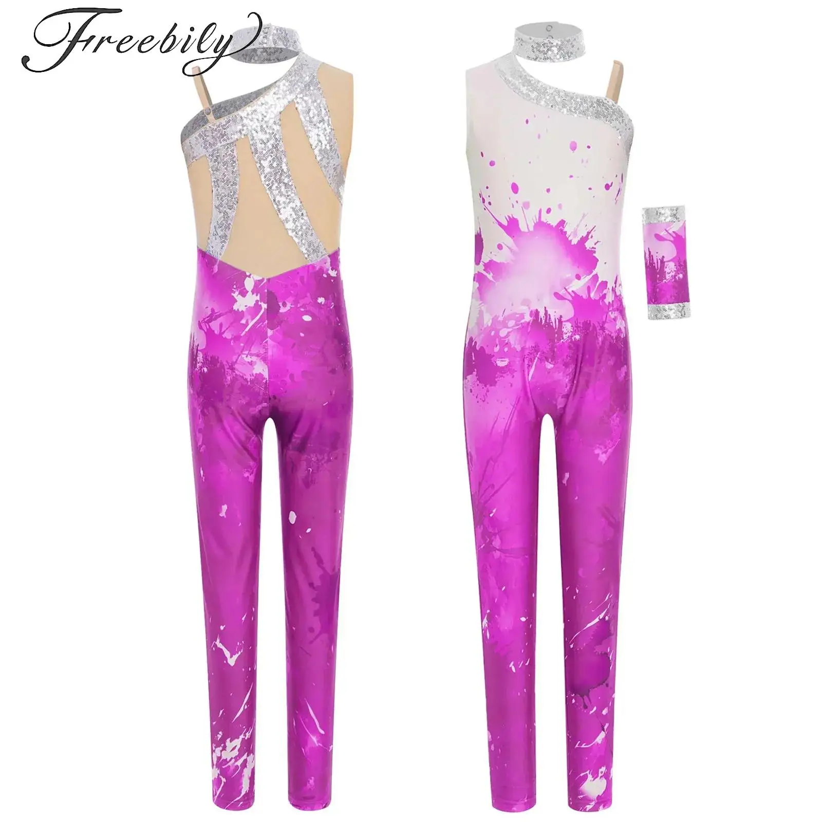 

Shiny Sequins Ballet Jersey Dance Jumpsuit for Kids Girls Sleeveless Rhythmic Gymnastics Dance Romper Ice Skating Bodysuit Set