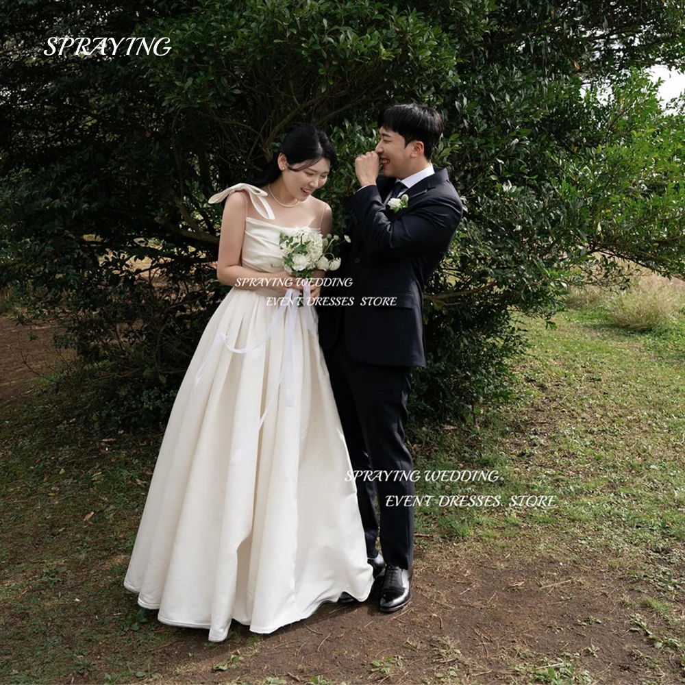 

SPRAYING Simple A Line Wedding Dress For Korea Photo Shoot Spaghetti Straps Sleeveless Bridal Gown Engagement Dress