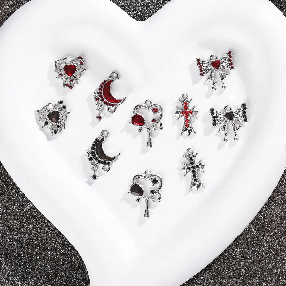 سلسلة مجوهرات على الطراز القوطي الداكن بتصميم عتيق يمكنك صنعها بنفسك، إكسسوار على شكل قلب على شكل فيونكة زيتية بالتنقيط