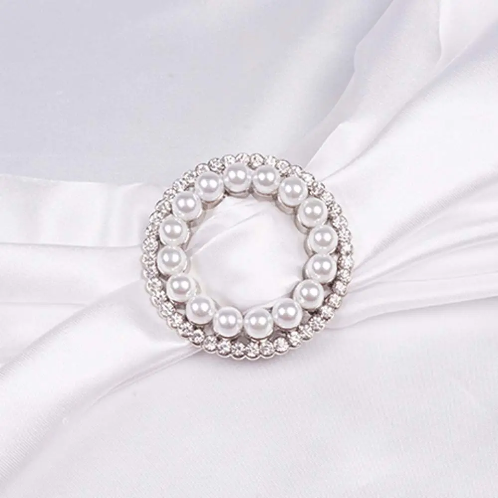 Fashion Jewelry Elegant Square Round Three-ring Pearl Scarf Buckle Brooch Scarf Ring Shawl Clip