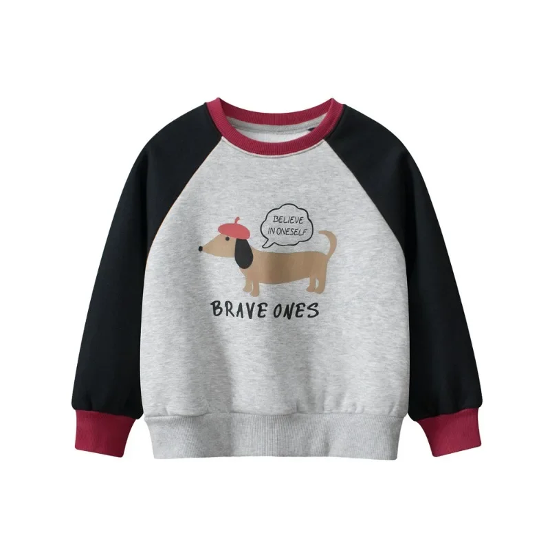 

2025 Autumn Winter New Boys Sweatshirts Children's Long Sleeve Round Neck Velvet Cartoon Letters Kids Clothes 2-9Y