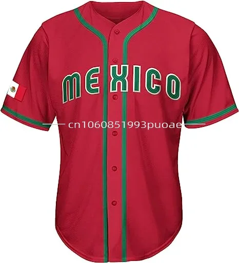 2024 Mexico Baseball jersey 3D Print Mesh Free Custom Name Baseball Shirt Men\'s Street Oversize Apparel Short Sleeve Sportswear