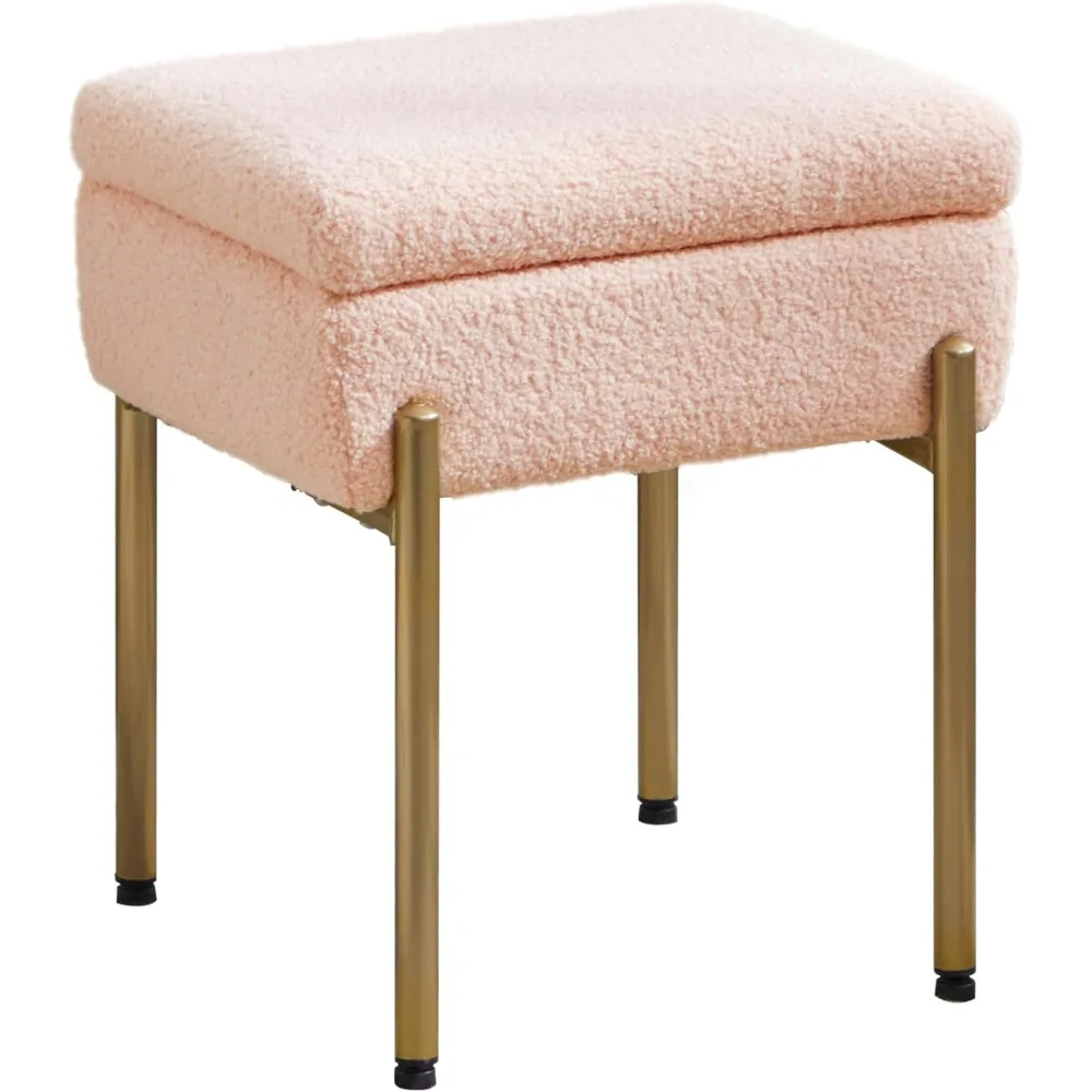 vanity stool chair, small ottoman stool with storage, makeup vanity chair with anti-slip feet, footstool ottoman with metal legs
