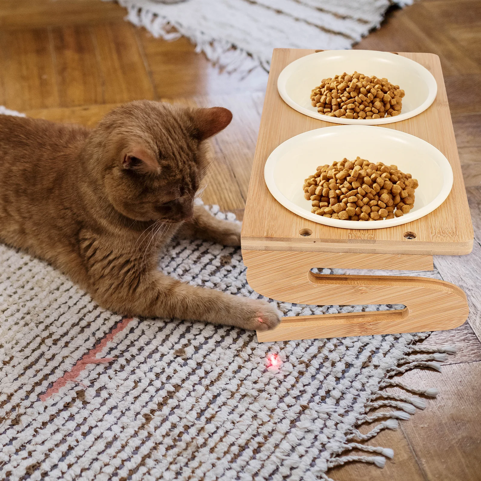 

1Set Elevated Ceramic Cat Bowl Kitten Food Feeding Station Wood Stand Household Pet Bowl Convenient Easy Clean Anti-Slip Design
