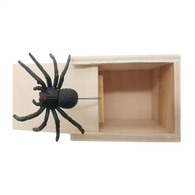 Wooden Trick Spider Funny Scare Box Hidden Box Quality Prank Wood Scare Box Fun Game Prank Trick Friend Office Toys