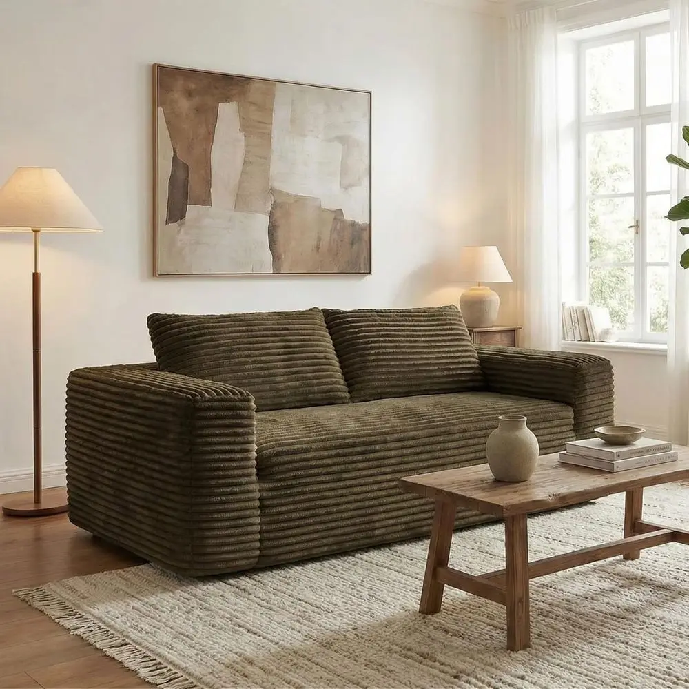 

71 Corduroy Cloud Loveseat, Compact Sofa in a Box, Deep Seat, Easy Living Room Addition, Brown