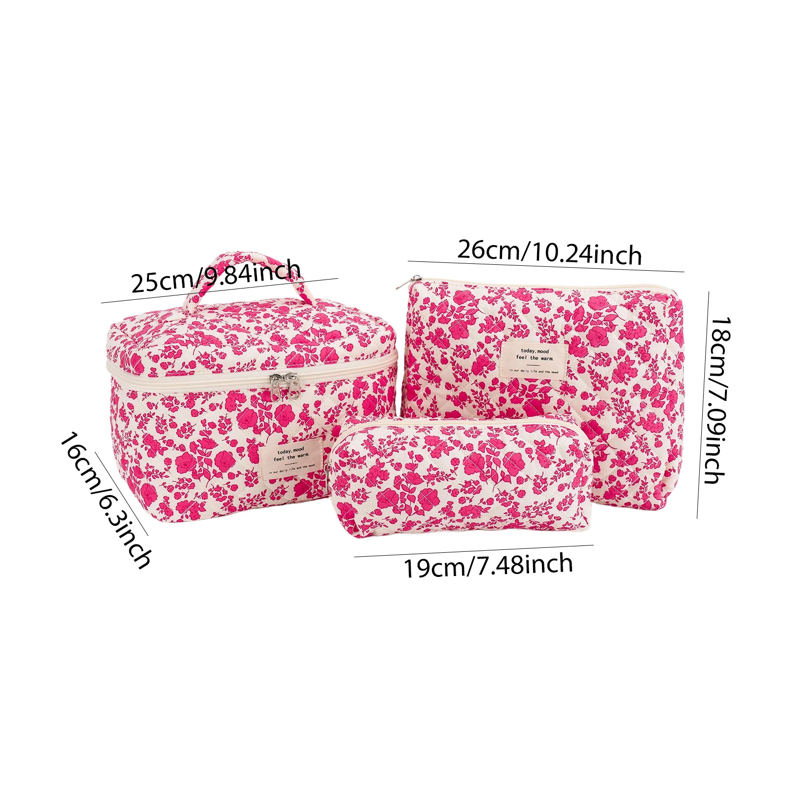 3 قطعة حقيبة تخزين اللحف مع علبة القلم رائعتين الحشو العناية بالبشرة الحقيبة الأزهار المطبوعة الجمالية أدوات الزينة محفظة السيدات رحلة حقيبة